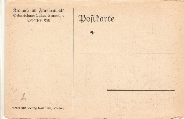 AK Kronach (96317) Gasthaus zum "Scharfen Eck", n. gelaufen