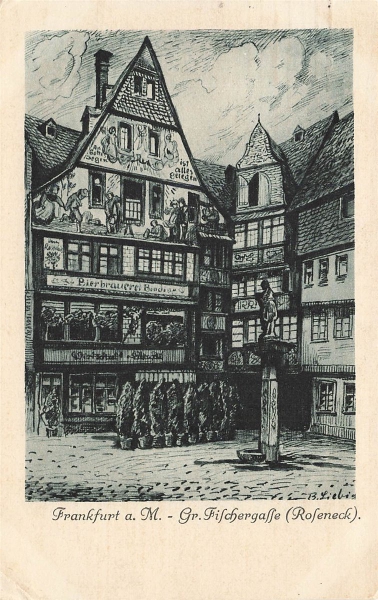 AK Frankfurt a.M. (60306) Gr.Filchergaße (Roleneck), gelaufen am 16.06.1924 (Frankfurt)