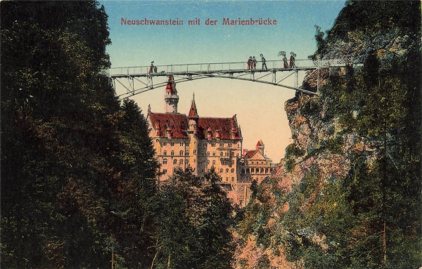 AK Füssen (87629)) Neuschwanstein mit der Marienbrücke, n. gelaufen