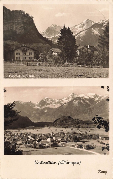 AK Unterwössen (83246) Gasthof zum Bräu, gelaufen (nicht zuerkennen)
