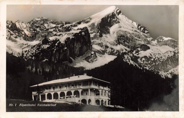 AK Garmisch-Partenkirchen (82467) Alpenhotel Raintalerhof, gelaufen am 08.07.1941 (Garmisch-Partenkirchen)