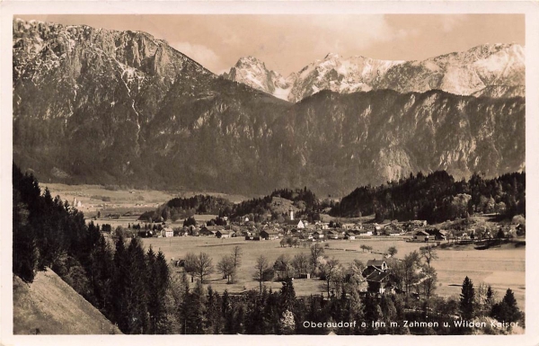 AK Oberaudorf (83080) Zahmen u. Wilden Kaiser, gelaufen am 09.08.1939 (Oberaudorf)