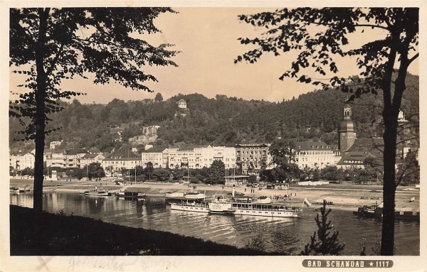 AK Bad Schandau (01812), Blick vom anderen Flußufer, gelaufen am 10.06.35