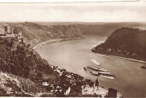 AK St.Goarshausen (56346 ), Burg Katz und St. Goarshausen, n. gelaufen