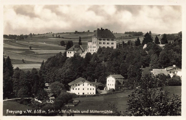 AK Freyung (94078), Schloß Wolfstein & Mittelmühle, gelaufen