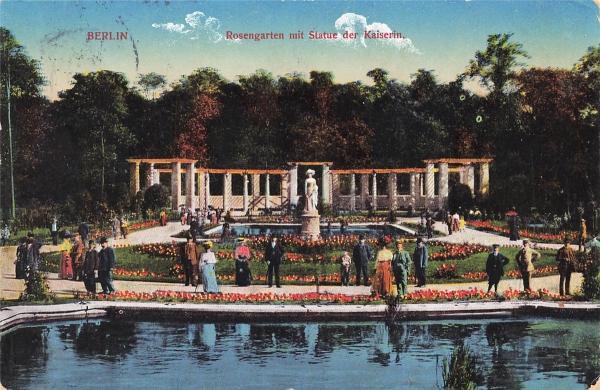AK Berlin (10178 ), Rosengarten mit Statue der Kaiserin, gelaufen am 17.12.1913
