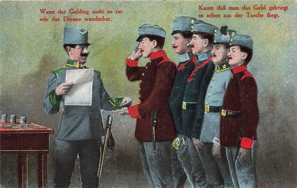 AK Künsterlerkarte, Österrisch Ungarische Armee, "Soltzahlung", n. gelaufen