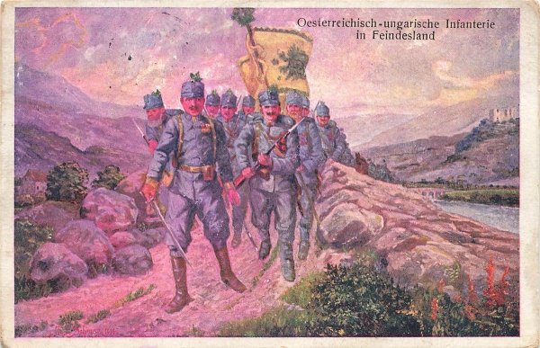 AK Künstlerkarte, Öster./ Ung. Armee, 1. WK , Infanterieabteilung, gelaufen am 14.07.1915
