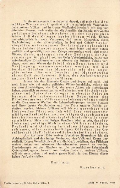 AK Manifest Sr. Majestät des Kaisers v. Österreich , n. gelaufen