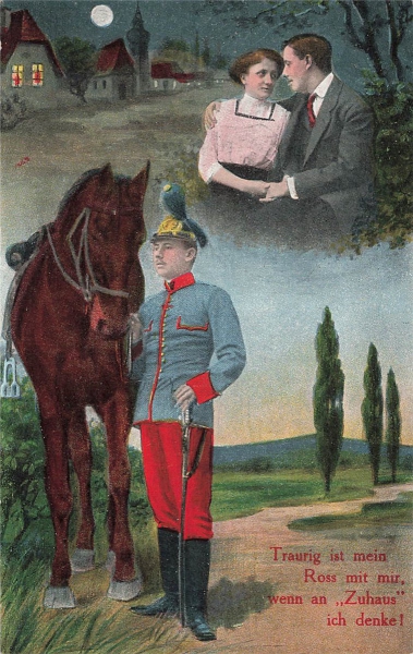 AK Künstlerkarte, 1.WK, Ung / Österreich Armee, "Traurig ist mein Ross mit mir...", n. gelaufen