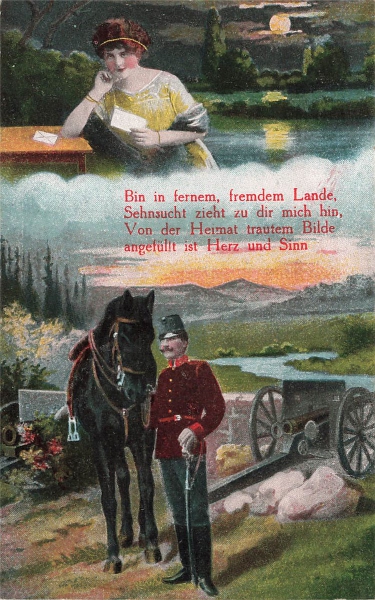 AK Künstlerkarte, 1.WK, Ung / Österreich, "Bin in fernen fremden Lande...", n. gelaufen