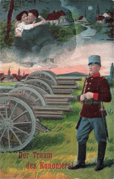 AK Künstlerkarte, 1.WK, Ung / Österreich Armee, "Der Traum des Kanoniers", n. gelaufen