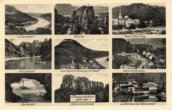 AK Bad Schandau (01812), Mehrbildkarte, "Elbsandsteingebirge", n. gelaufen
