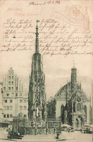 AK Nürnberg (90403),"Schöner Brunnen", gelaufen am 10.07.1900