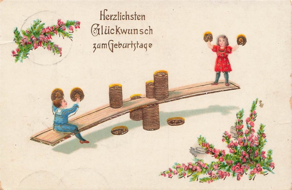 AK Weltpostverein, "Herzlichen Glückwunsch zum Geburtstag", gelaufen 15.01.1915