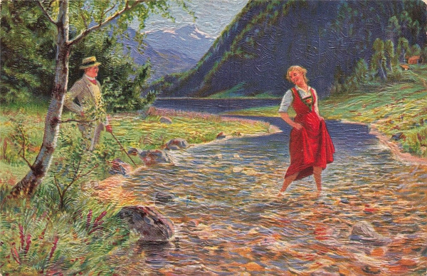 AK Künstlerkarte, "Verliebtes Pärrchen", n. gelaufen