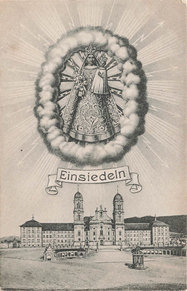 AK Einsiedeln, Künstlerkarte von "Einsiedeln", n. gelaufen