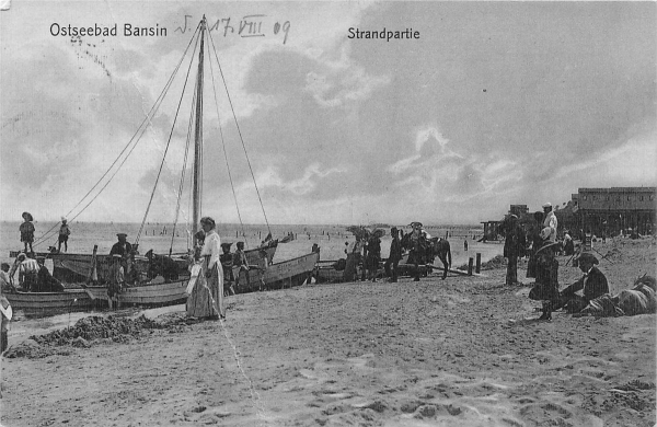 AK Bansin (17429), Ostseebad Bansin, Strandpartie, gelaufen am 17.08.1909