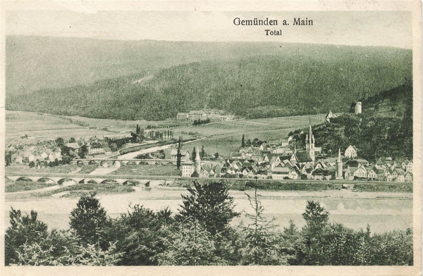 AK Gemünden am Main (97737), Totalansicht, gelaufen