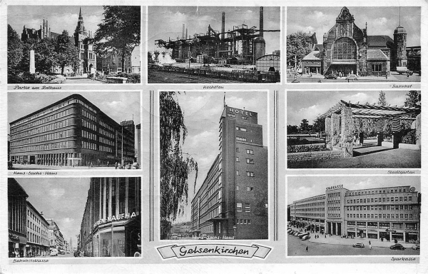 AK Gelsenkirchen (	45879),Mehrbildkarte, Ortsansicht, gelaufen (n.lesbar)