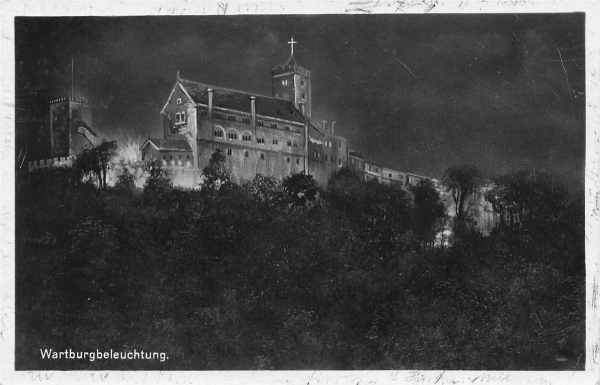 AK Eisenach (99817), Wartburgbeleuchtung, gelaufen am 28.06.1930