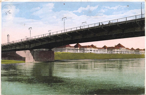 AK Mannheim (68159), Friedrichebertbrücke und Krankenhaus, n. gelaufen