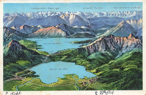 AK Kochel a.S. (82431), Karwendel-Gebirge, gelaufen