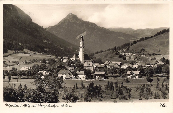 AK Pfronten  (87459), Pfronten mit Sorgschrofen, gelaufen