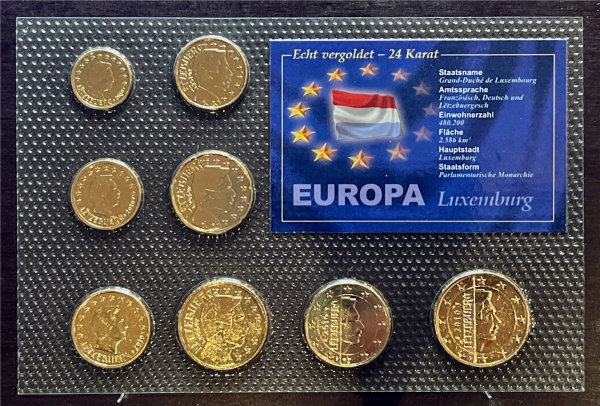 KMS - Luxemburg 2010 - EURO-Motivsatz - vergoldet ("auf Folie verschweißt")