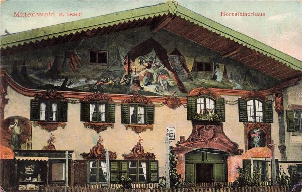 AK Mittenwald (82481), Hornsteinerhaus, gelaufen 21.06.1910