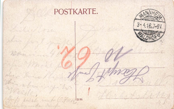 AK Mannheim (68159), Neckarbrücke, gelaufen 03.04.1916