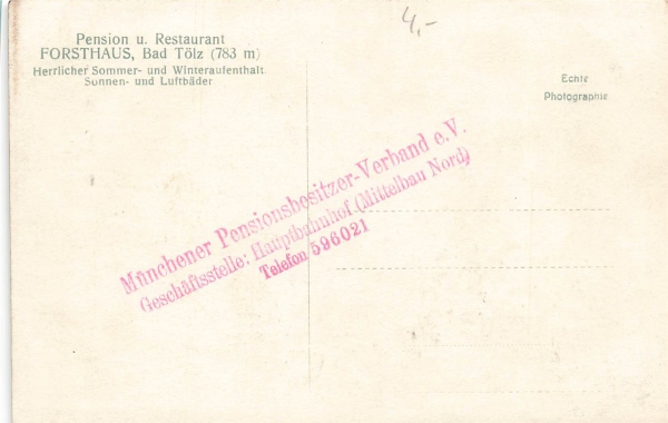 AK Bad Tölz (83646), Pension & Restaurant Forsthaus, n. gelaufen