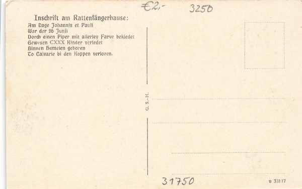 AK Hameln  (31785), Innenschrift Rattenfängergehäuse, n. gelaufen