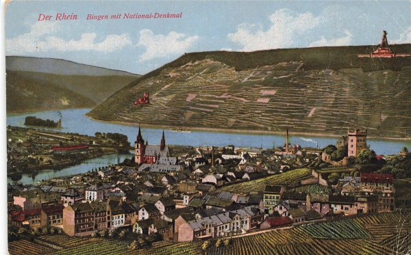 AK Bingen am Rhein (55411), Bringen mit National-Denkmal  n. gelaufen