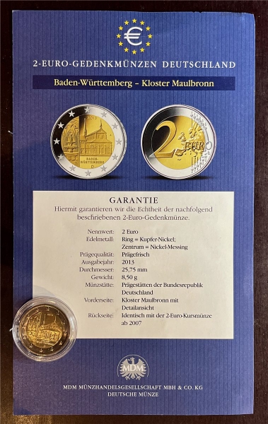 KMS - Deutschland 2013 - D - EURO-Gedenkmünze "Kloster Maulborn"