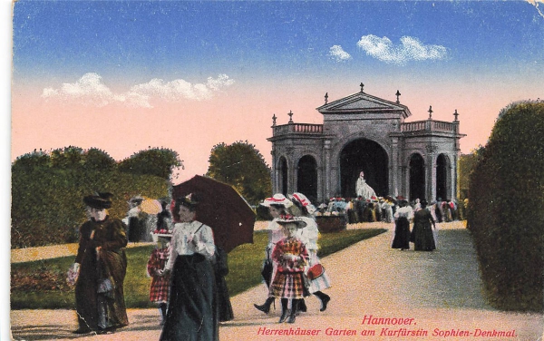 AK Hannover (30159), Herrenhäuser Garten am Kurfürstin Sophien-Denkmal,  n. gelaufen