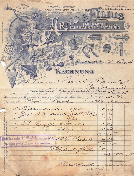 Alte Rechnungen, "Arnd & Filius, Frankfurt a.M." 26.03.1906