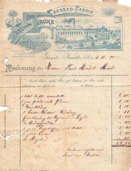 Alte Rechnungen, "Karl von Broke, Gossnitz-Kaupitz" 03.03.1900