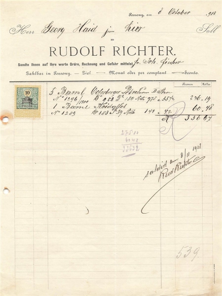 Alte Rechnung,"Rudolf Richter, Possony" 08.10.1913