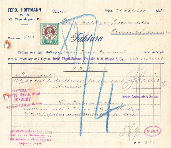 Alte Rechnung,"Ferd. Hofmann, Wien" 21.10.1913
