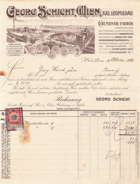 Alte Rechnung,"Georg Schlicht,  XXI, Leopoldau" 10.10.1913