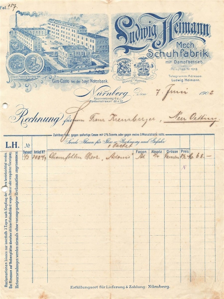 Alte Rechnung,"Ludwig Heimann, Nürnberg" 07.06.1905