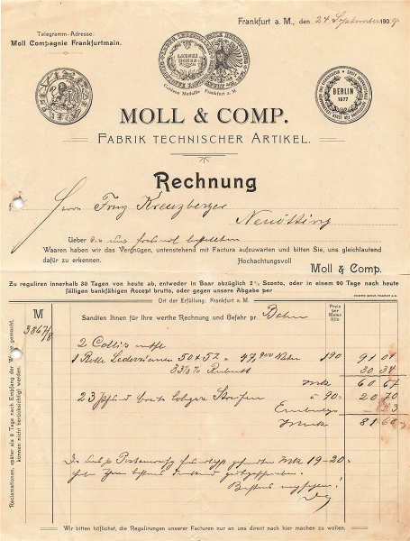 Alte Rechnung,"MOLL & COMP., Frankfurt" 24.09.1904