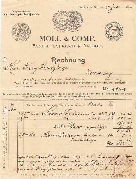 Alte Rechnung,"MOLL & COMP., Frankfurt" 29.06.1904