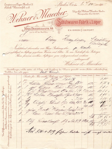 Alte Rechnung,"Wehner & Maecker, Berlin" 08.11.1904