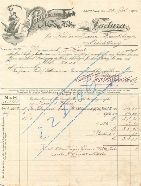 Alte Rechnung,"Nierth & Helbig, Dresden" 20.10.1905