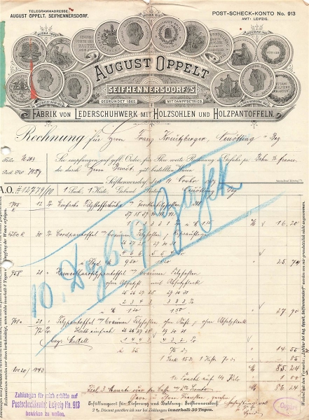 Alte Rechnung,"AUGUST OPPELT, Seifhennersdorf i.S." 11.11.1909