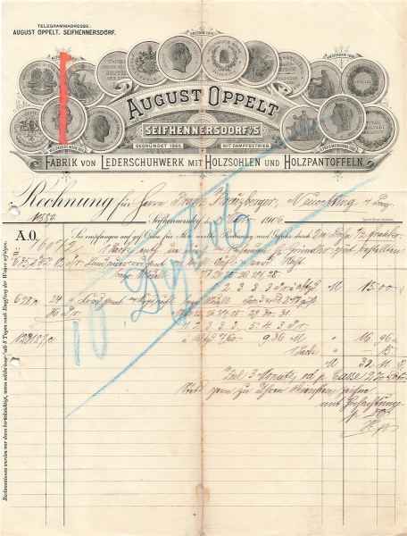 Alte Rechnung,"AUGUST OPPELT, Seifhennersdorf i.S." 08.11.1906