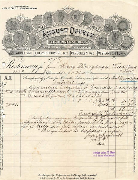 Alte Rechnung,"AUGUST OPPELT, Seifhennersdorf i.S." 18.06.196