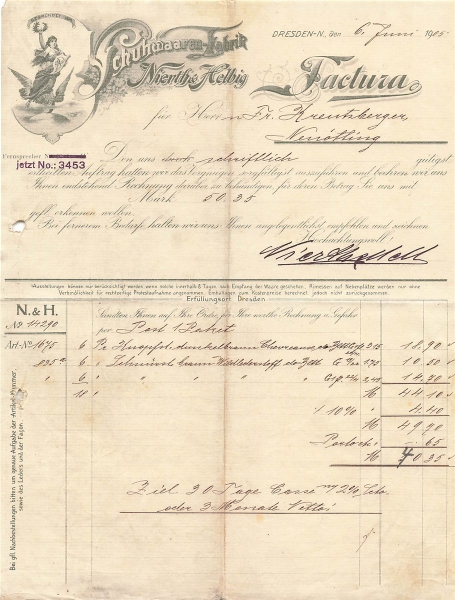 Alte Rechnung,"Nieth & Helbig, Dresden" 06.06.1905